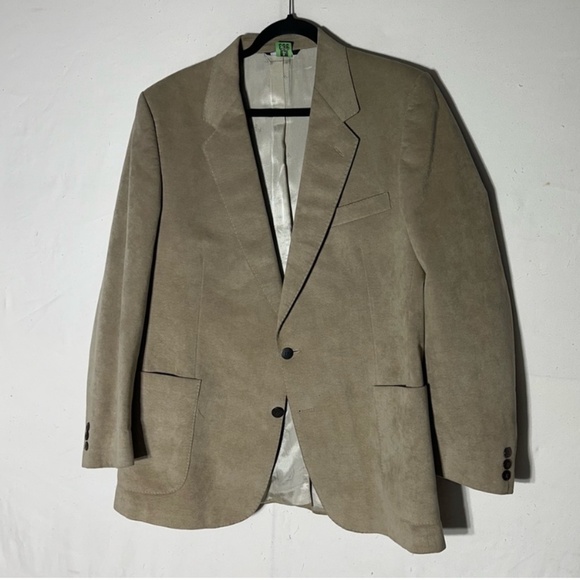 Vintage Hyde Park Tan Faux Suede Blazer 44R - Picture 1 of 14